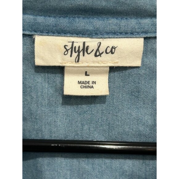Style & Co Denim Shirt Dress Rolled Sleeves Button Front Chest Pockets Blue Sz L - Picture 5 of 9